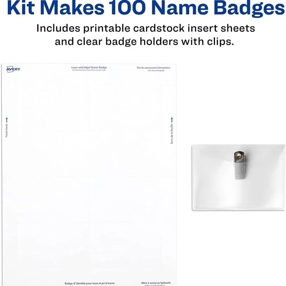 Avery clip style name badge kit 100 badges holders clips inserts New